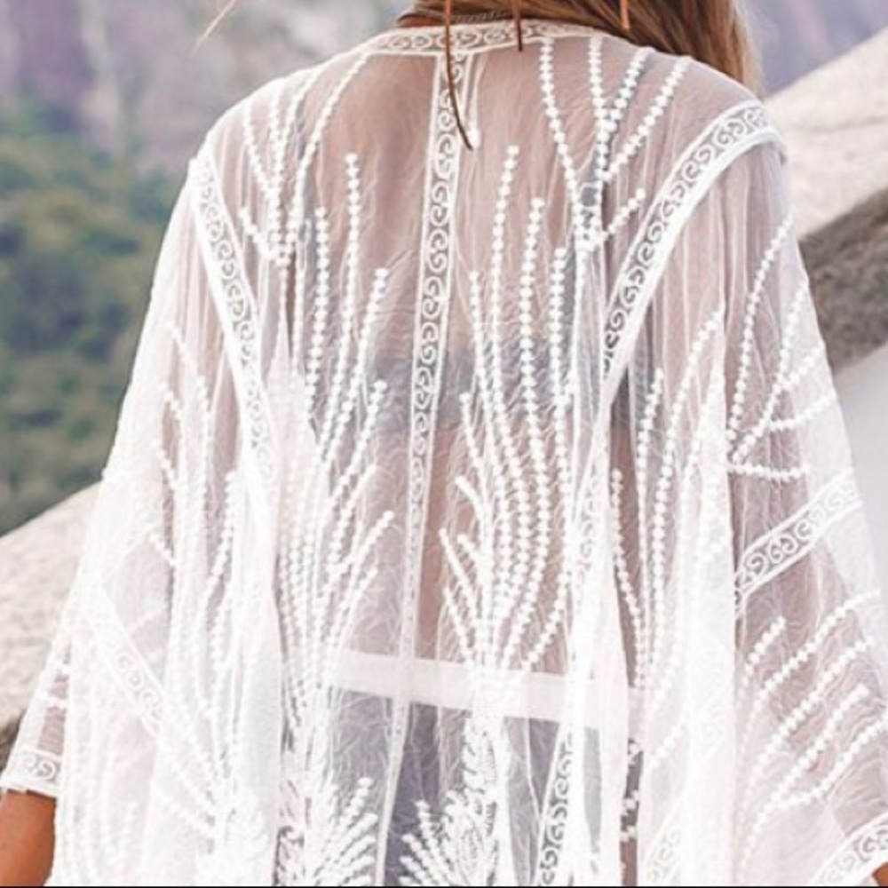 Sheer embroidery kimono